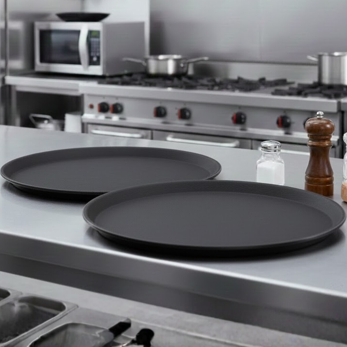 2 Bandejas de mozo redondas antideslizantes - NEGRO 