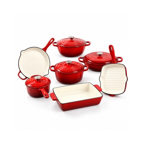 SET DE OLLAS DE HIERRO FUNDIDO FIRE KING 11PCS ROJO SET DE OLLAS DE HIERRO FUNDIDO FIRE KING 11PCS ROJO