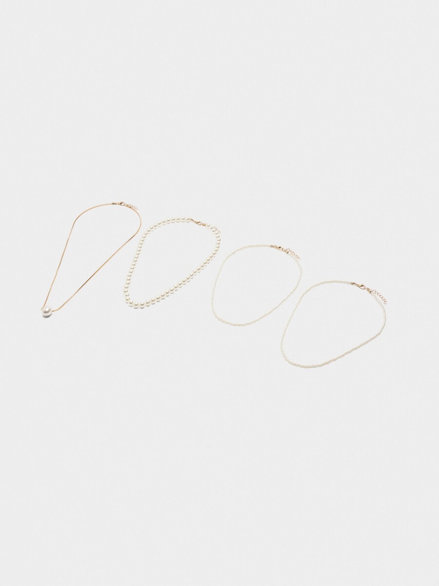 Set De Collares Cortos Con Perlas blanco