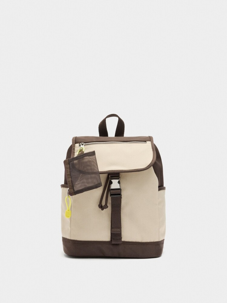 Mochila Color Block Con Nylon crudo