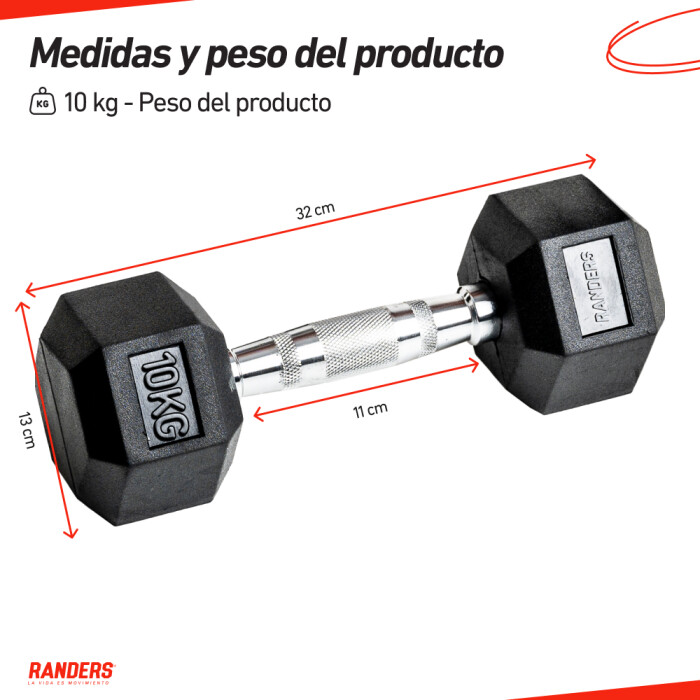Mancuerna Hexagonal Engomada 10KG - Randers Mancuerna Hexagonal Engomada 10KG - Randers