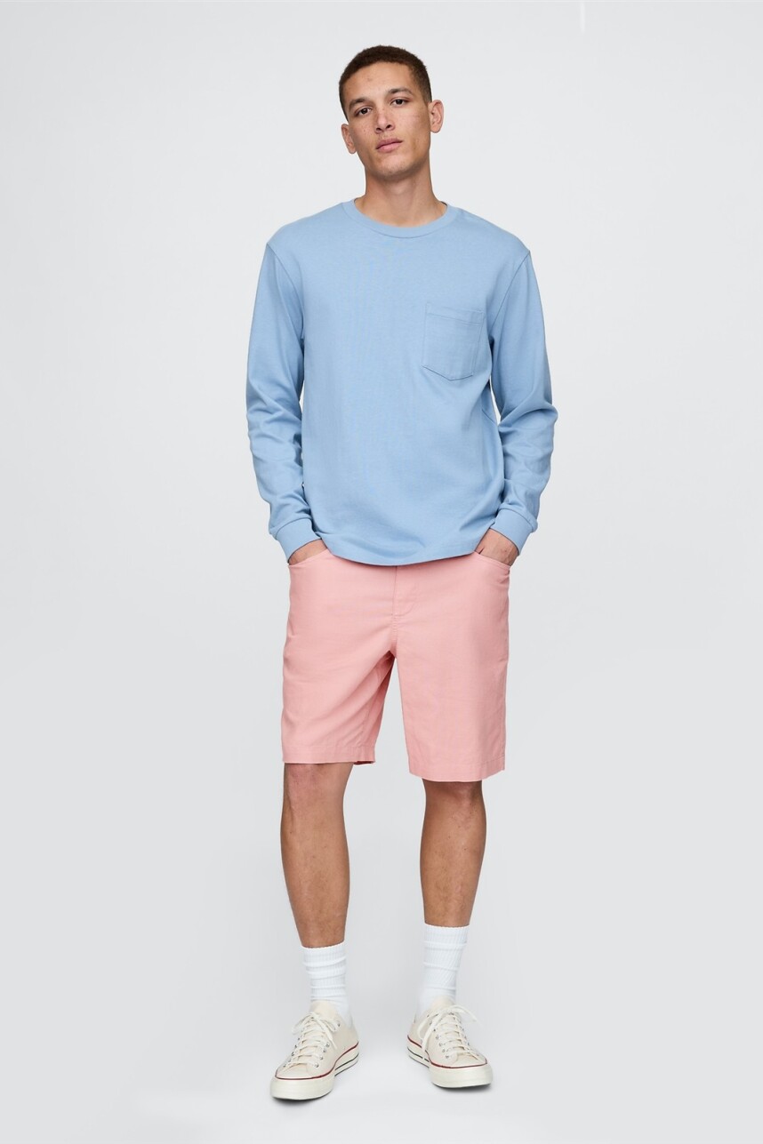 Short De Lino Con Elástico Hombre Antique Pink