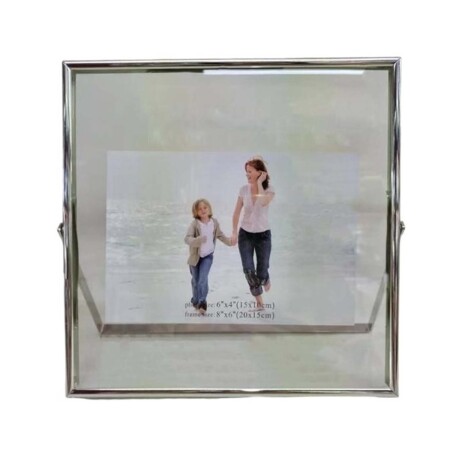 Porta Retrato de Pie p/ Fotos Cuadrado 20x20Cm Vidrio Metal Plateado