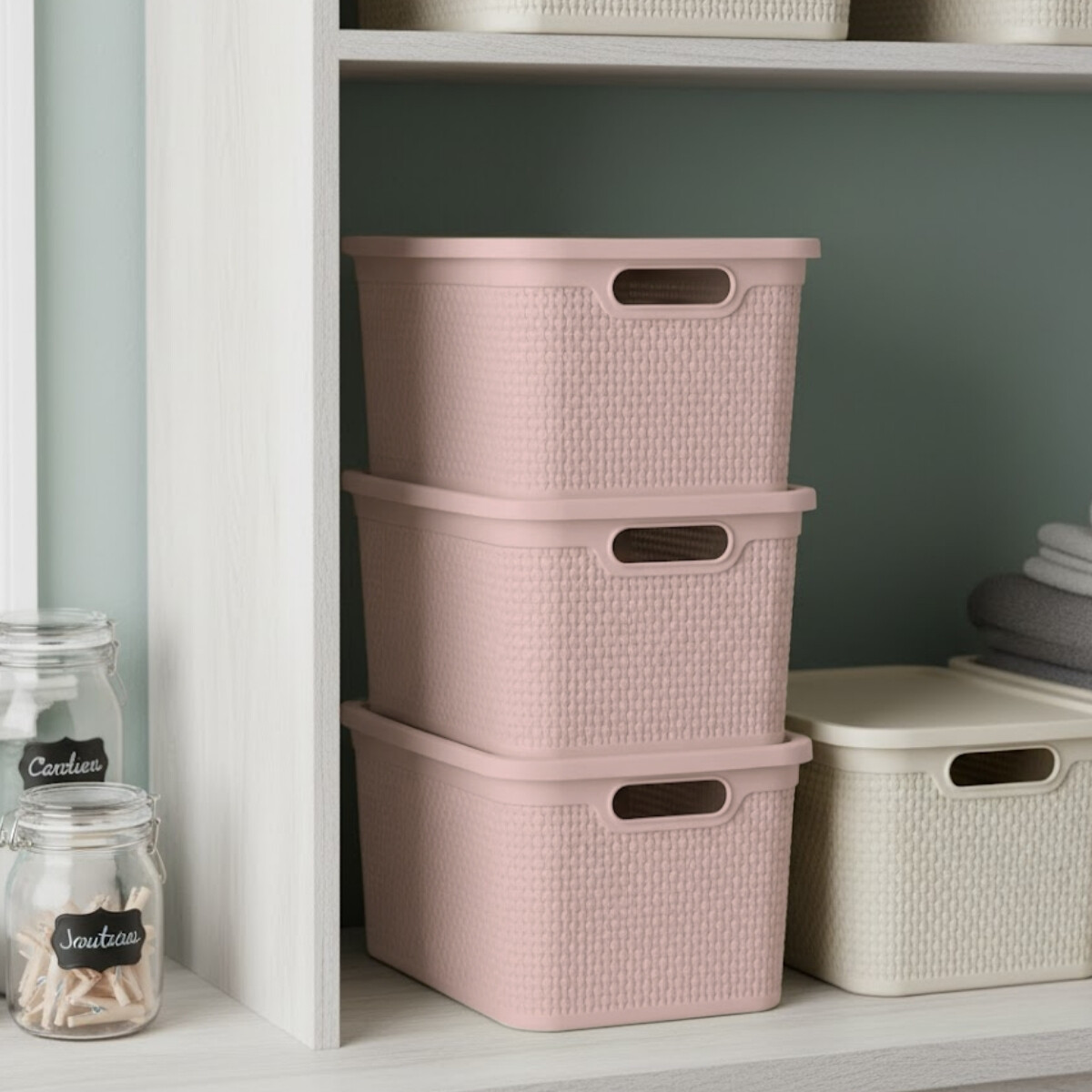 Set x3 Caja simil ratán 15 lts - ROSADO 