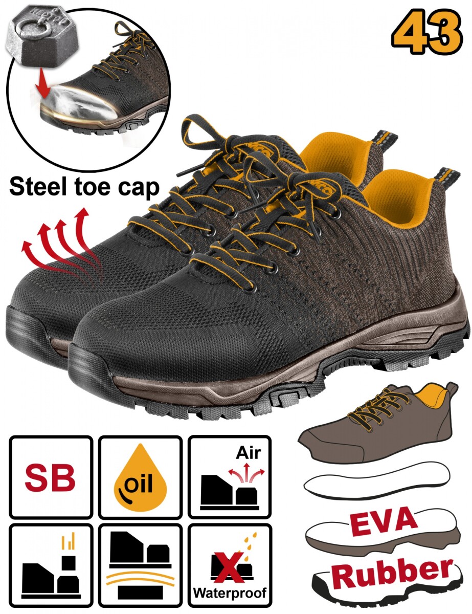 ZAPATOS DE SEGURIDAD SB CON PUNTERA ACERO TALLE 43 INGCO SSH82SB.43 