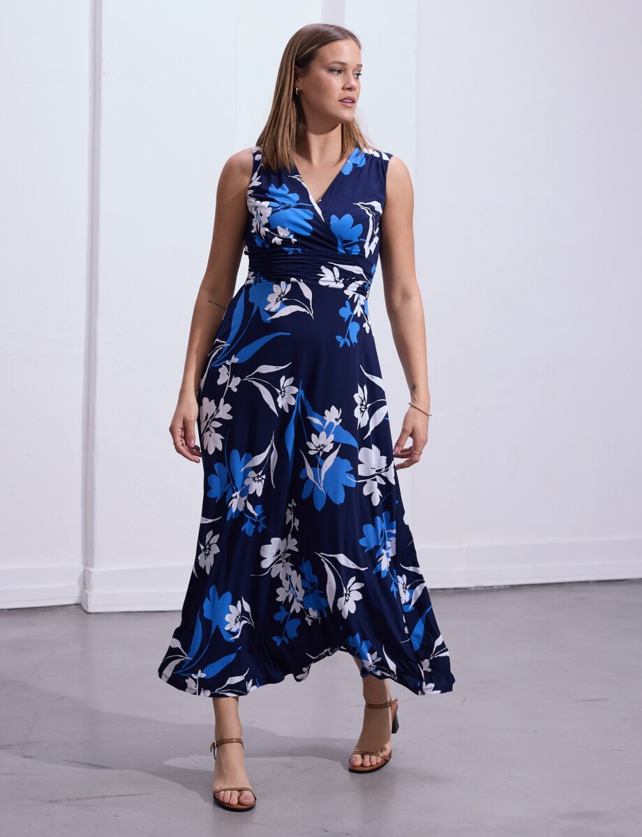 Vestido Maxi Flores - Azul/multi 