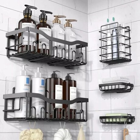 Set 5 Estantes Organizador Ducha Baño Con Adhesivo Negro