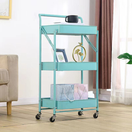Carro Plegable Organizador Multiuso 3 Estantes Con Ruedas Verde