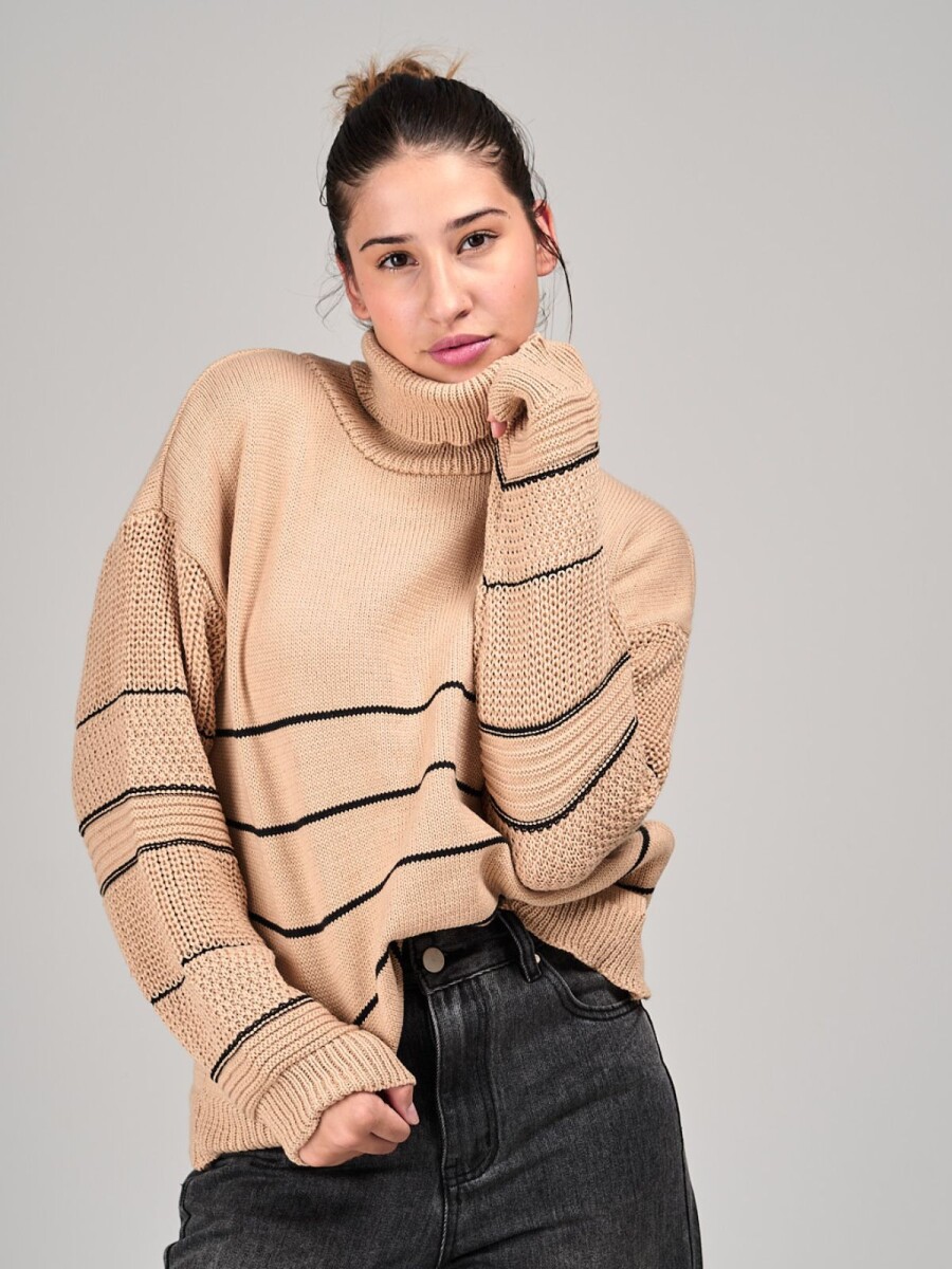 Buzo tejido rompe viento slowly - Beige/black 