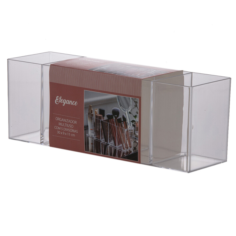 Organizador para cosméticos de acrílico rectangular con 5 divisiones TRANSPARENTE