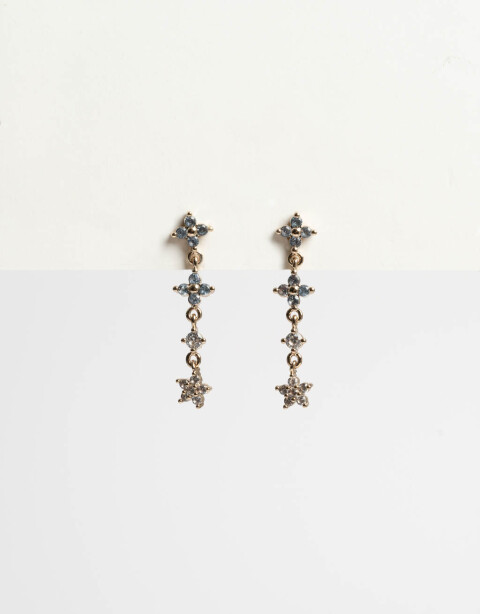 Aros Colgantes Largos Strass Aros Largos Floral Con Cubic - Dorado
