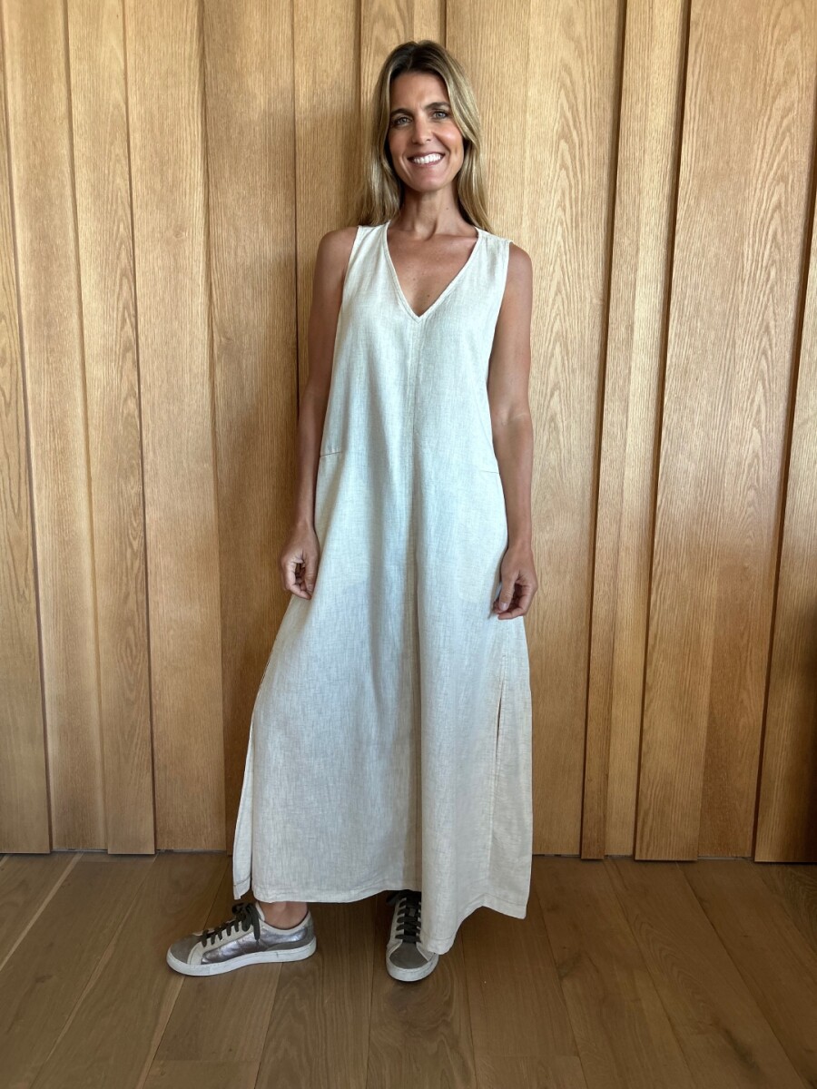 Vestido Formentera - Lino beige melange 