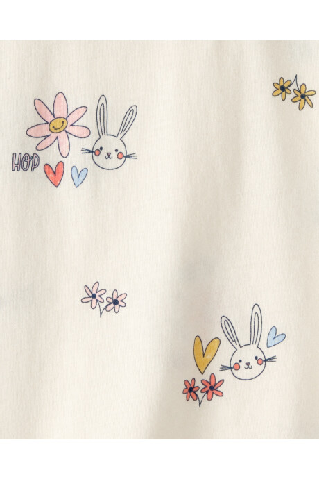 Remera de algodón, manga corta, color crema, diseño conejo de Pascua Sin color
