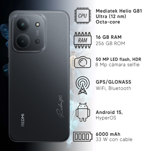 Xiaomi Redmi 15c 16 (8 Física + 8 Virtual)/256 Gb NEGRO