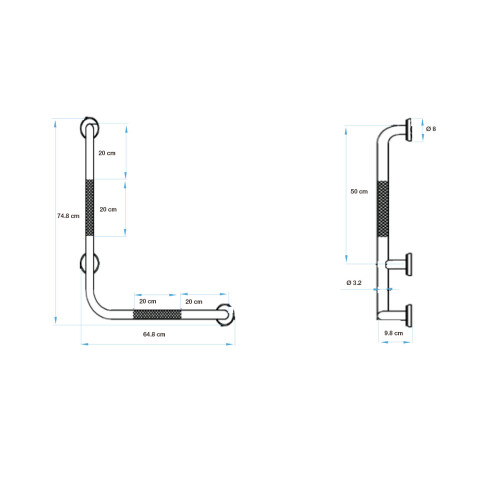 BARRA FIJA EN L METAL ACERO INOX 304 PULIDA COLOR CROMO CROMO