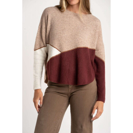 Sweater Intarsia Color Block Burdeos