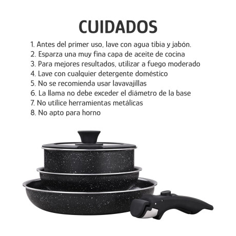 Set de Batería de Cocina 5 Piezas Mango Extraíble Cerámica Negro