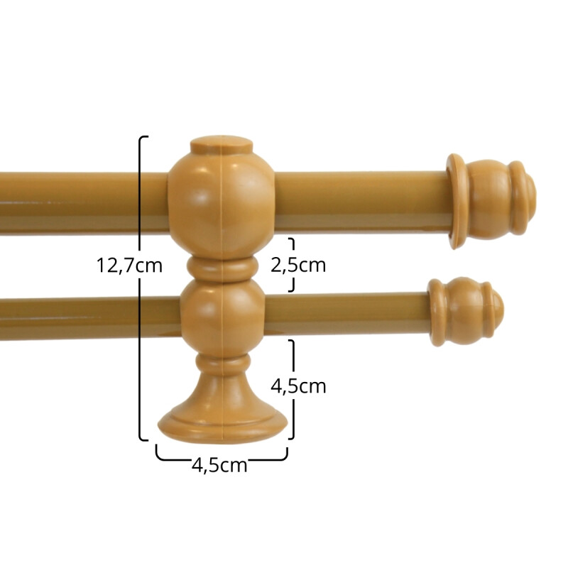 Barrote cortina doble de metal 1,5 m + 2 Soportes MARRON CLARO