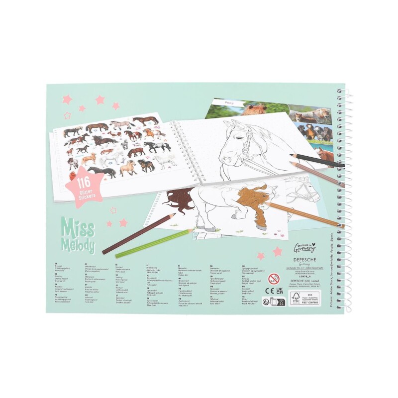 Libro para colorear con 116 stickers Glitter - Miss Melody Libro para colorear con 116 stickers Glitter - Miss Melody
