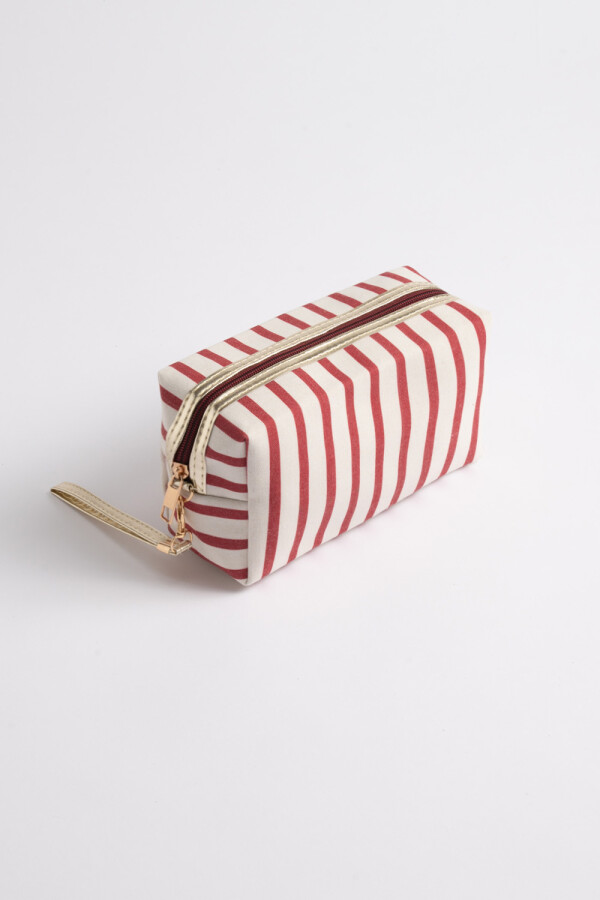 Necessaire de tela a rayas Crudo Y Rojo