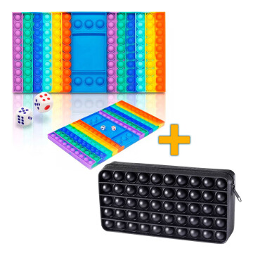 Kit Juego Dados Pop It + Cartuchera Escuela Infantil Color Variante Negro