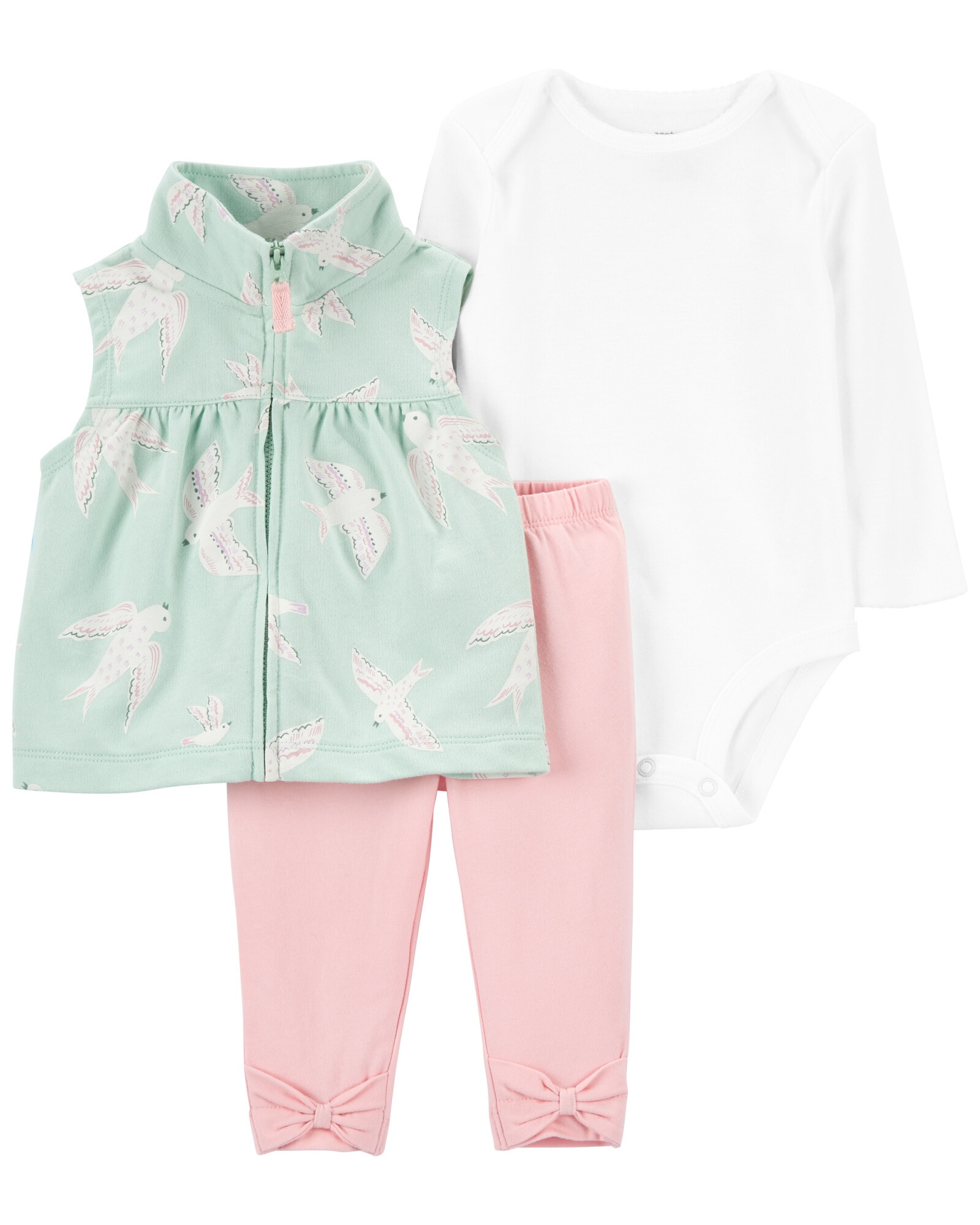 Set tres piezas chaleco, pantalón y body de algodón Sin color