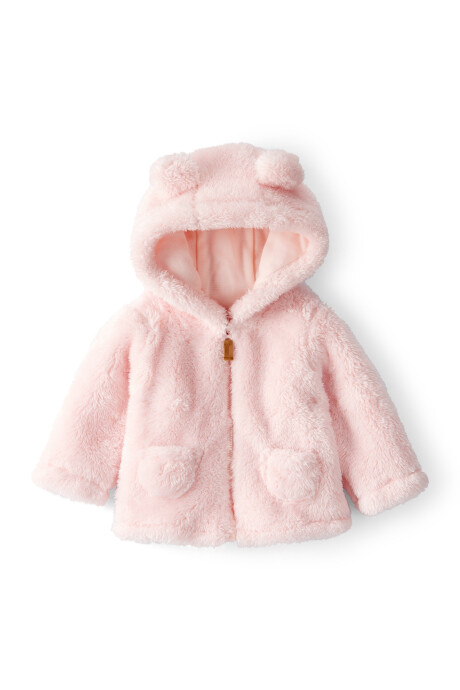Campera de sherpa, con capucha, rosada Campera de sherpa, con capucha, rosada