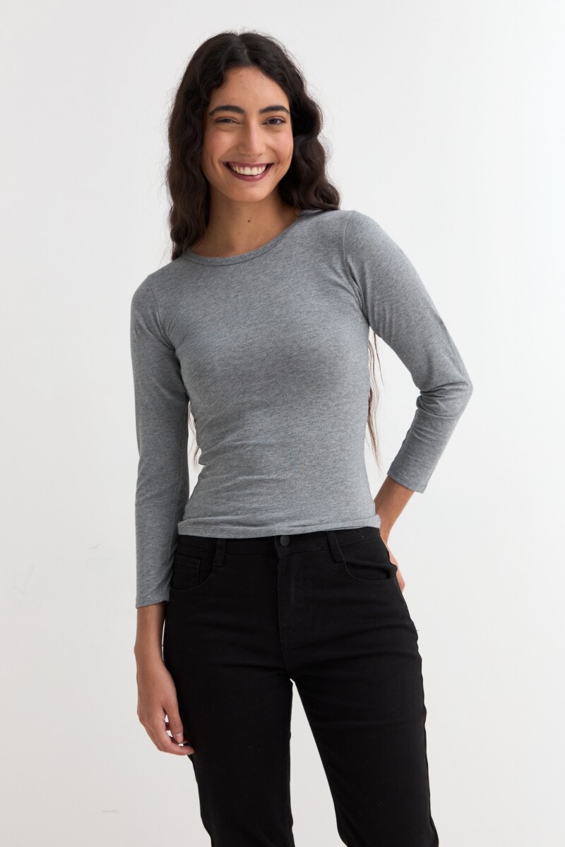 Remera m/l cuello a la base - Gris melange 