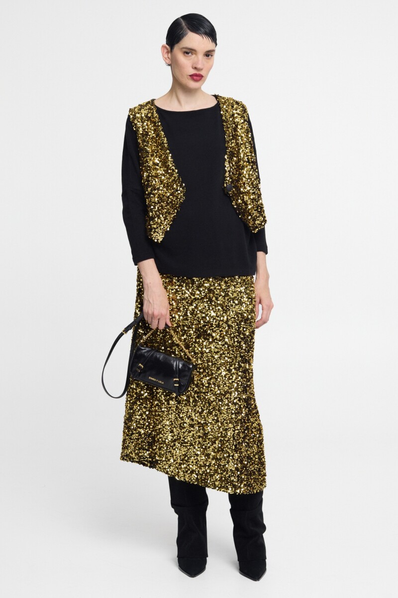 Falda midi de lentejuela Oro