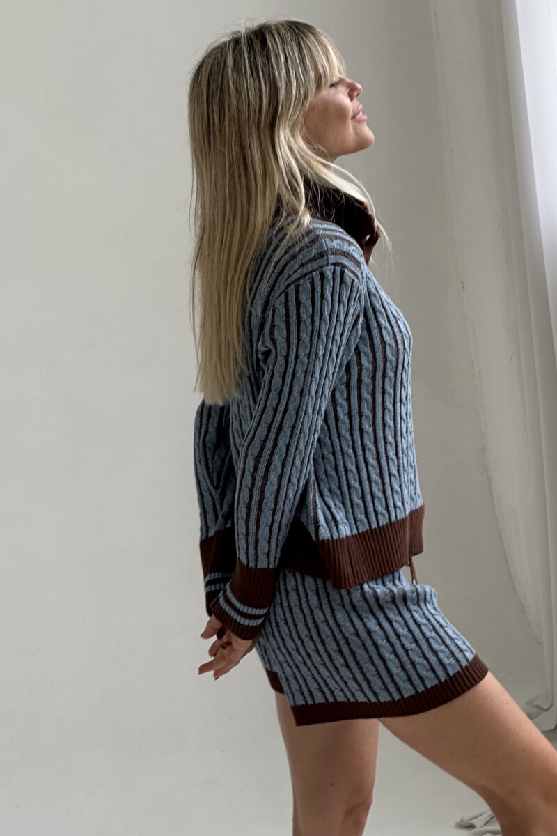 Cardigan Velero Celeste/Marron