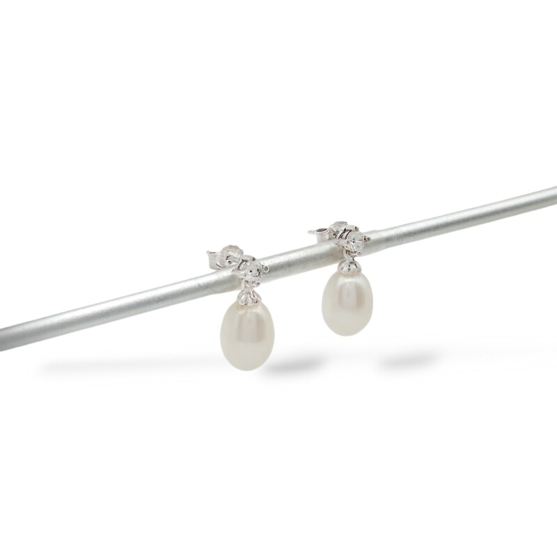 Caravanas Perlas-Plata 925-Con Perla y Zirconia- CA3200 conperla