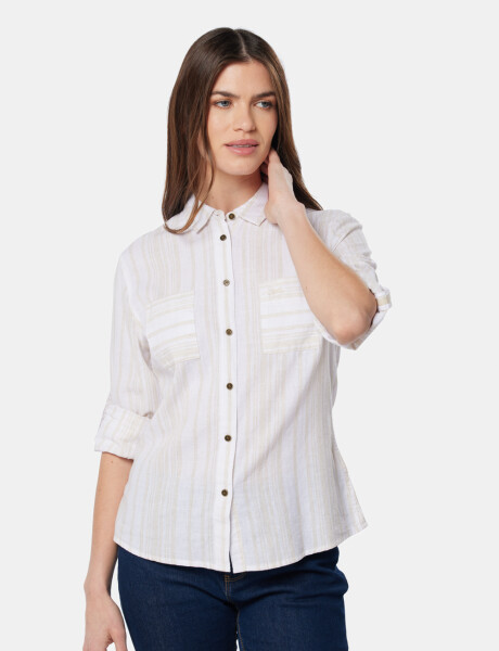 CAMISA DE LINO RAYADA Beige