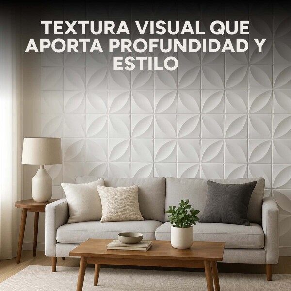 Revestimiento de Pared Panel 3D PVC 50x50cm Diseño Flor Blanco