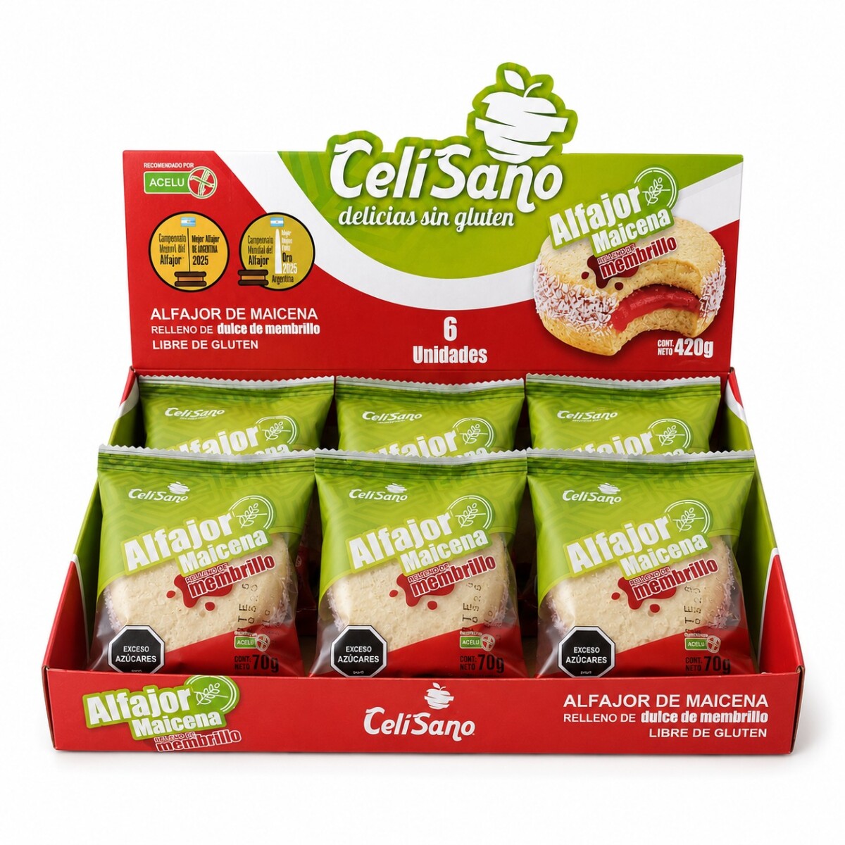Alfajor de maicena relleno de dulce de membrillo SIN LACTOSA x 6 unidades 