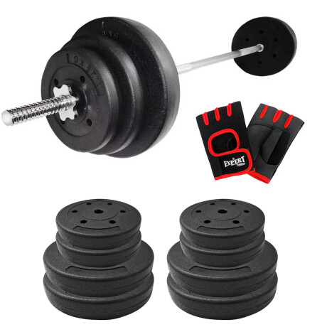 Set Barra Maciza 1.50m +30kg Discos Pesas Gimnasio 4x5KG + 4x2.5KG