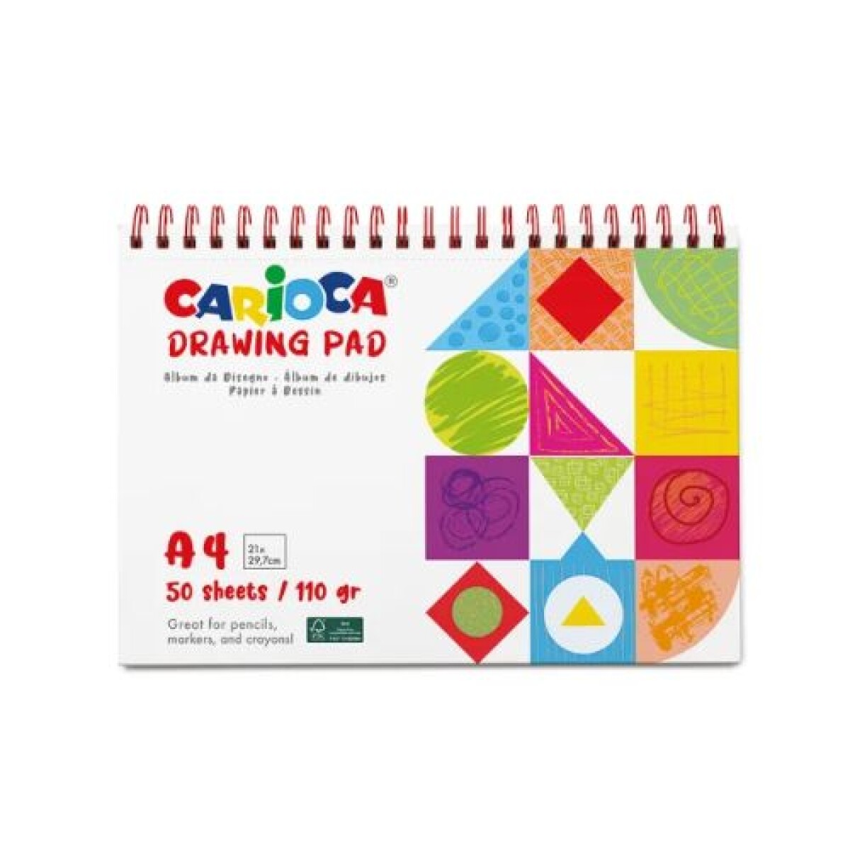 Block para dibujar Carioca con espiral 110 grs A4 x 50 hojas - Block Para Dibujar Carioca Con Espiral 110 Grs A4 X 50 Hojas 