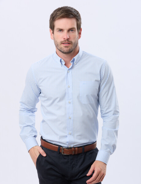 CAMISA CUADROS MANGA LARGA Celeste