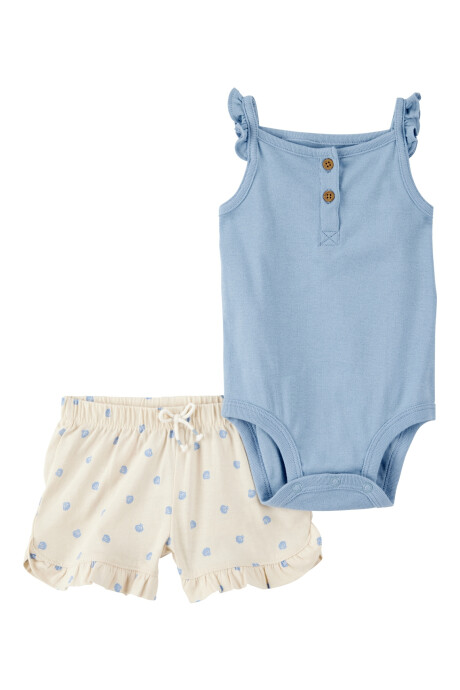 Set dos piezas de algodón, short y body, con volados y diseño caracolas Sin color