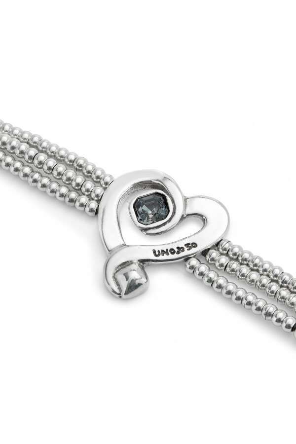 PULSERA DE CUENTAS CON CORAZÓN BAÑADO EN PLATA DE LEY CON CRISTAL NEGRO Pulsera