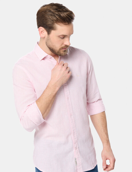 CAMISA DE LINO RAYADA Rosa