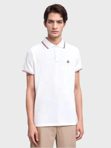 Moncler - Polo de Piqué de Algodón con Ribetes Tricolor Negro