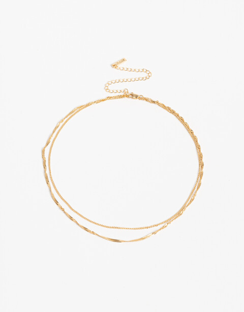 Collares Cortos Metal Collar Corto Multicadena Bañado En Oro - Dorado