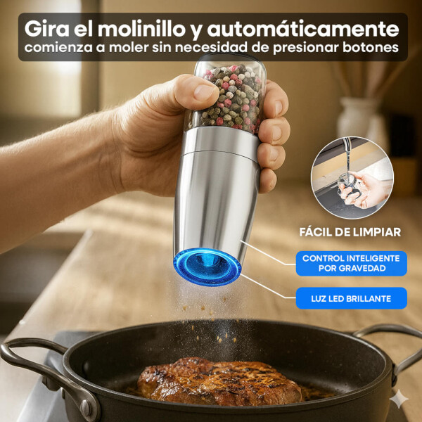 Juego de 2 Pimentero Salero Electrico con Luz Led Especiero Acero Inoxidable IMBACK Plateado Juego de 2 Pimentero Salero Electrico con Luz Led Especiero Acero Inoxidable IMBACK Plateado