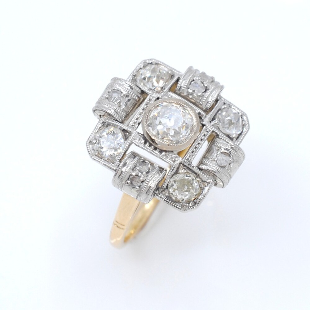Anillo antiguo Art Deco oro 18k brillantes y diamantes Anillo antiguo Art Deco oro 18k brillantes y diamantes