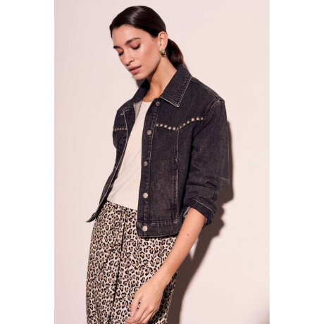 Campera Denim Tachas Gris Oscuro