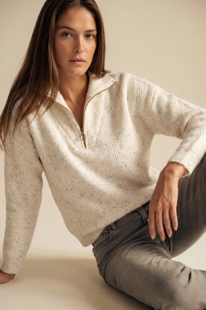 Sweater Texturado Cierre Beige Melange
