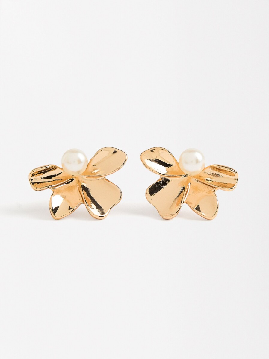 Pendientes De Flores Con Perla - dorado 