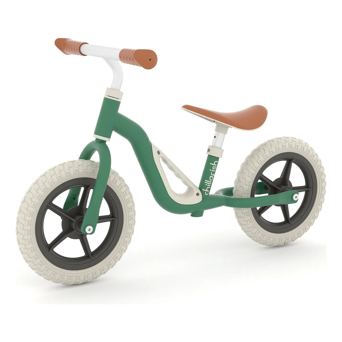 Bicicleta de equilibrio ligera Charlie Silver de 10" Chillafish - Verde Forest 