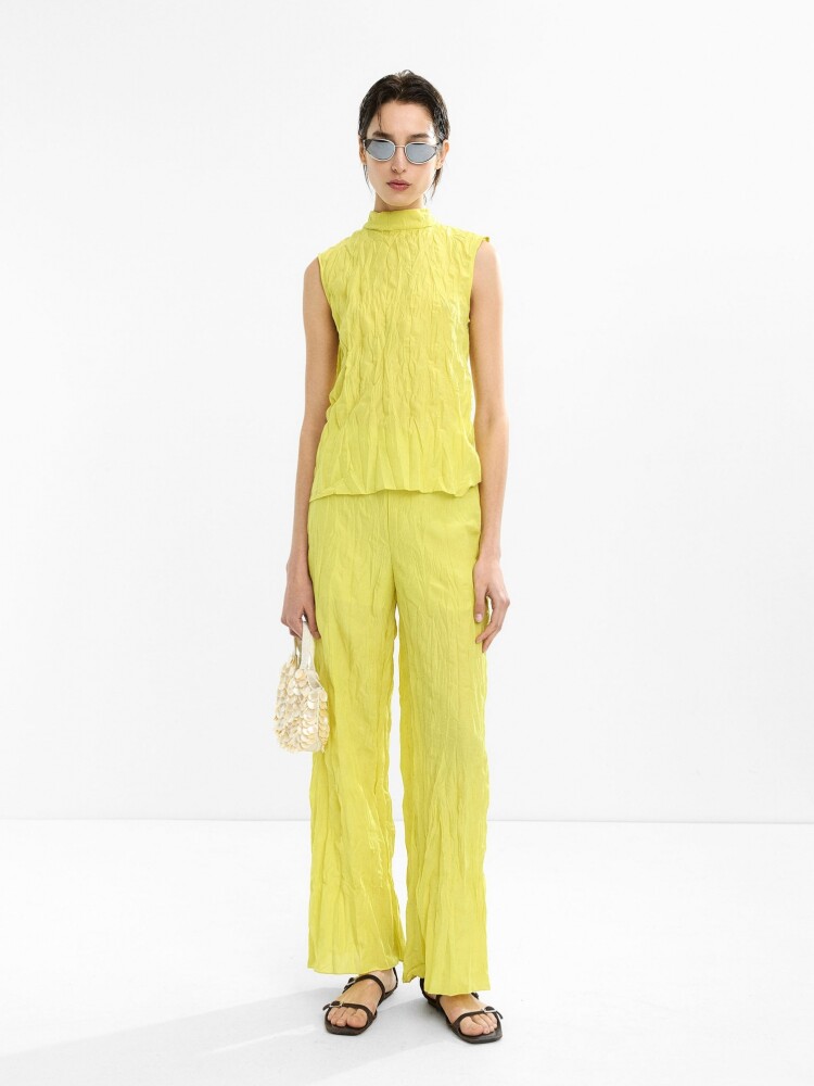 Pantalón Efecto Arrugado amarillo