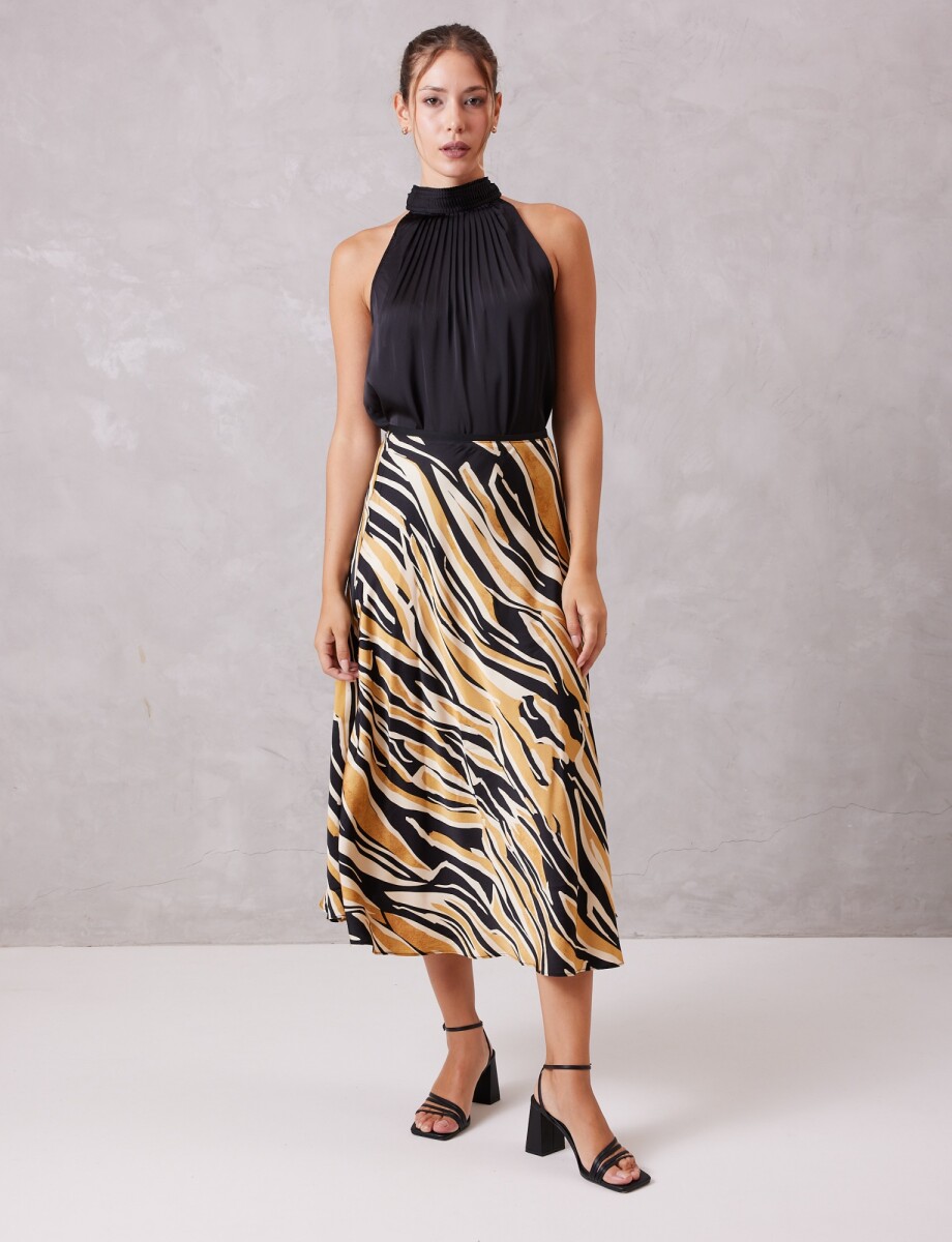 Falda Saten Print - Multi/negro 